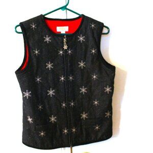 Talbots lined black snowflake wool blend vest label designation only petite